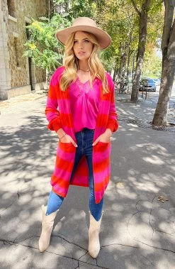 Gestreept Midi Vest Roze Oranje -Kleding Promotie Winkel Gestreept Midi Vest Roze Rood 8 586x900 1