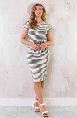 Gestreepte Jurk Groen Wit