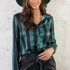 Gestreepte Schoudervulling Blouse Smaragd -Kleding Promotie Winkel Gestreepte Schoudervulling Blouse Smaragd 3 586x900 1