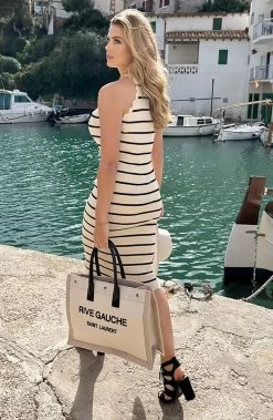 Halter Jurk Gestreept Ecru