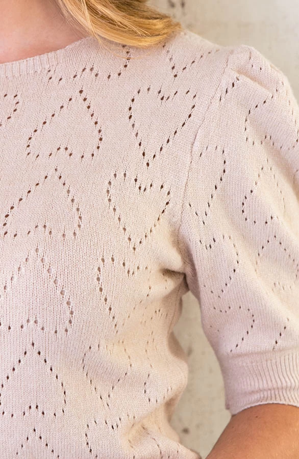 Hartjes Knitted Pofmouwen Top Beige 6 Hartjes Knitted Pofmouwen Top Beige - Afbeelding 5