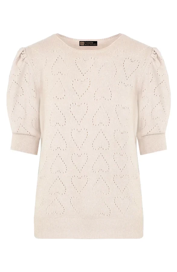 Hartjes Knitted Pofmouwen Top Beige 9 Hartjes Knitted Pofmouwen Top Beige - Afbeelding 8