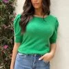 Hartjes Knitted Pofmouwen Top Bright Green -Kleding Promotie Winkel Hartjes Knitted Pofmouwen Top Bright Green 2 586x900 1