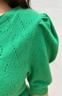 Hartjes Knitted Pofmouwen Top Bright Green -Kleding Promotie Winkel Hartjes Knitted Pofmouwen Top Bright Green close 586x900 1