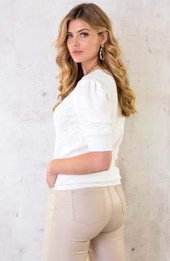 Hartjes Knitted Pofmouwen Top Ecru -Kleding Promotie Winkel Hartjes Knitted Pofmouwen Top Ecru 1 586x900 1