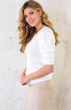 Hartjes Knitted Pofmouwen Top Ecru -Kleding Promotie Winkel Hartjes Knitted Pofmouwen Top Ecru 2 586x900 1