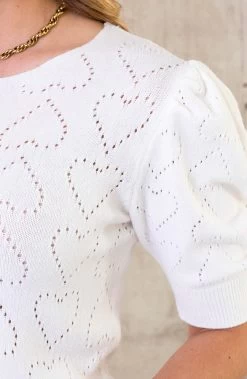 Hartjes Knitted Pofmouwen Top Ecru -Kleding Promotie Winkel Hartjes Knitted Pofmouwen Top Ecru 4 586x900 1