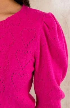 Hartjes Knitted Pofmouwen Top Fuchsia -Kleding Promotie Winkel Hartjes Knitted Pofmouwen Top Fuchsia 2 586x900 1