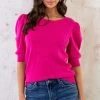 Hartjes Knitted Pofmouwen Top Fuchsia