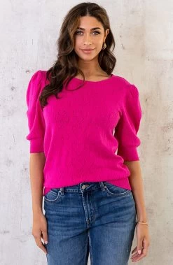Musthave Deal Hartjes Knitted Pofmouwen Tops -Kleding Promotie Winkel Hartjes Knitted Pofmouwen Top Fuchsia 3 586x900 2