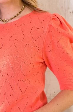 Hartjes Knitted Pofmouwen Top Koraal -Kleding Promotie Winkel Hartjes Knitted Pofmouwen Top Koraal 5 586x900 3