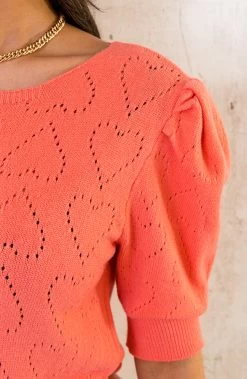 Hartjes Knitted Pofmouwen Top Koraal -Kleding Promotie Winkel Hartjes Knitted Pofmouwen Top Koraal 586x900 1