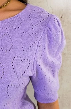 Hartjes Knitted Pofmouwen Top Lila -Kleding Promotie Winkel Hartjes Knitted Pofmouwen Top Lila 6 586x900 1