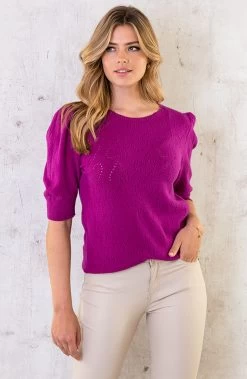 Musthave Deal Hartjes Knitted Pofmouwen Tops -Kleding Promotie Winkel Hartjes Knitted Pofmouwen Top Magenta 3 586x900 2