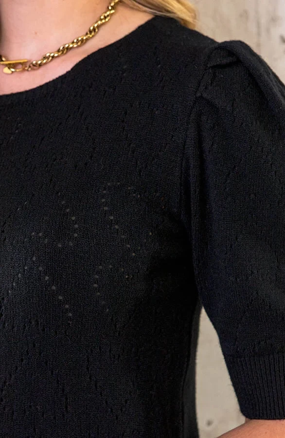 Hartjes Knitted Pofmouwen Top Zwart 11 Hartjes Knitted Pofmouwen Top Zwart - Afbeelding 9