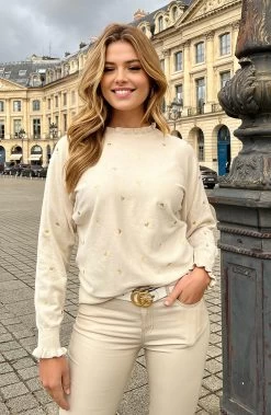 Hartjes Ruffle Trui Beige Goud -Kleding Promotie Winkel Hartjes Ruffle Trui Beige Goud 3 586x900 1