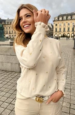 Hartjes Ruffle Trui Beige Goud