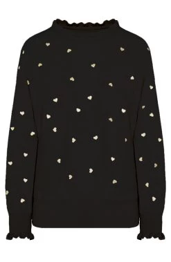 Hartjes Ruffle Trui Zwart Goud -Kleding Promotie Winkel Hartjes Ruffle Trui Zwart Goud 586x900 2