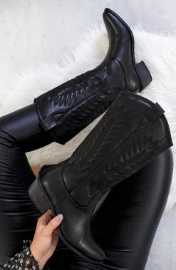 Hoge Cowboylaarzen Leer Zwart