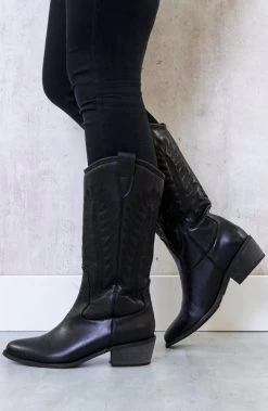 Hoge Cowboylaarzen Leer Zwart -Kleding Promotie Winkel Hoge Cowboylaarzen Leer Zwart 586x900 3