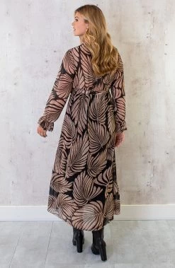 Maxi Jurk Leaves Zwart -Kleding Promotie Winkel IMG9597 586x900 1
