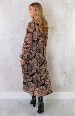 Maxi Jurk Leaves Zwart -Kleding Promotie Winkel IMG9598 586x900 1