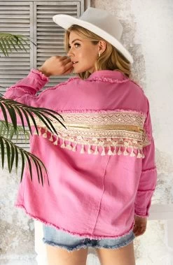Ibiza Tassel Jacket Oversized Roze