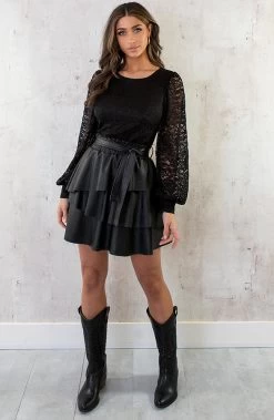 Kanten Pofmouwen Sleeve Zwart -Kleding Promotie Winkel Kanten Pofmouwen Sleeve Zwart 4 586x900 1