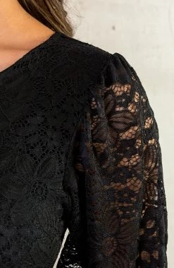 Kanten Pofmouwen Sleeve Zwart -Kleding Promotie Winkel Kanten Pofmouwen Sleeve Zwart 586x900 1