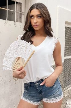 Kanten V-hals Top Milaan Ecru