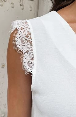 Kanten V-hals Top Milaan Ecru -Kleding Promotie Winkel Kanten V hals Top Milaan Ecru 4 586x900 1