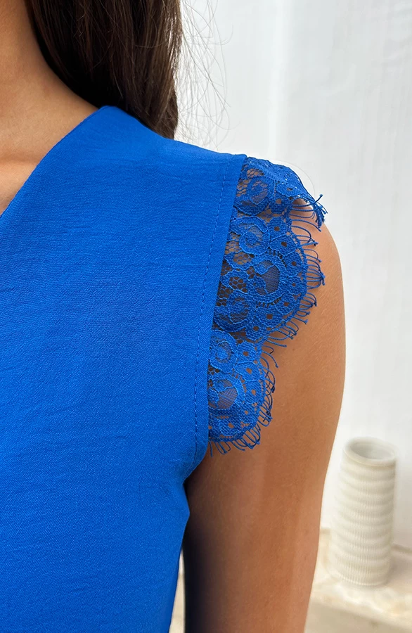 Kanten V-hals Top Milaan Kobalt 8 Kanten V-hals Top Milaan Kobalt - Afbeelding 6