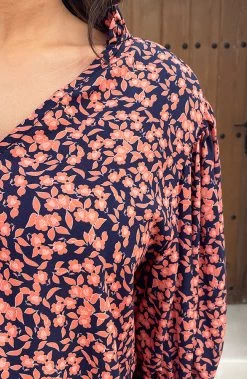 Katoenen Bloemen Print Blouse Marine Oranje -Kleding Promotie Winkel Katoenen Bloemen Print Blouse Marine Oranje 1 586x900 1