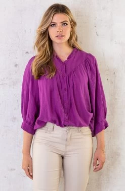 Katoenen Knopen Blouse Magenta
