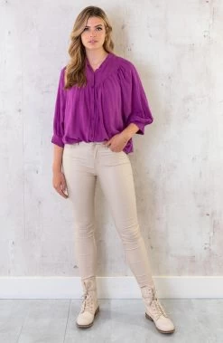Katoenen Knopen Blouse Magenta -Kleding Promotie Winkel Katoenen Knopen Blouse Magenta 5 586x900 1