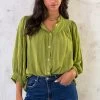 Katoenen Knopen Blouse Olive -Kleding Promotie Winkel Katoenen Knopen Blouse Olive 1 586x900 1