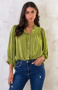 Katoenen Knopen Blouse Olive