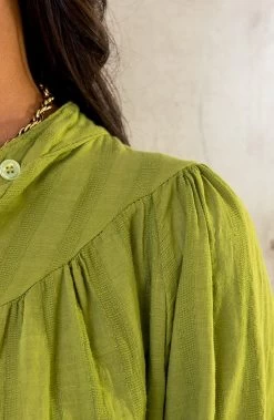 Katoenen Knopen Blouse Olive -Kleding Promotie Winkel Katoenen Knopen Blouse Olive 5 586x900 1