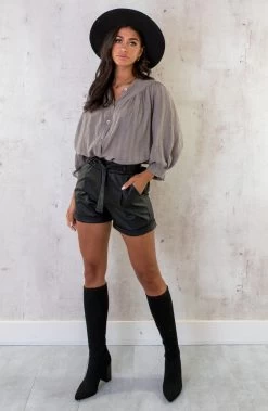 Katoenen Knopen Blouse Taupe -Kleding Promotie Winkel Katoenen Knopen Blouse Taupe 6 586x900 1