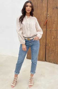 Katoenen Oversized Detail Blouse Beige -Kleding Promotie Winkel Katoenen Oversized Detail Blouse Beige 11 586x900 1