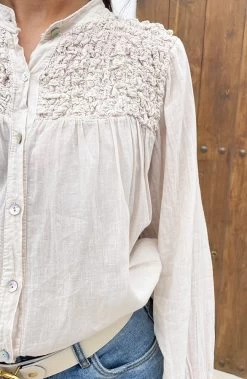 Katoenen Oversized Detail Blouse Beige -Kleding Promotie Winkel Katoenen Oversized Detail Blouse Beige 2 586x900 1
