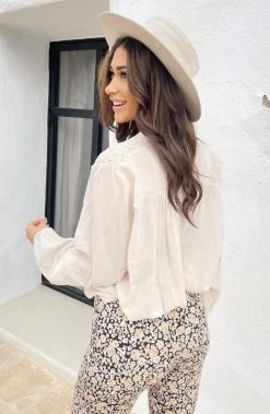 Katoenen Oversized Detail Blouse Beige -Kleding Promotie Winkel Katoenen Oversized Detail Blouse Beige 4 586x900 1