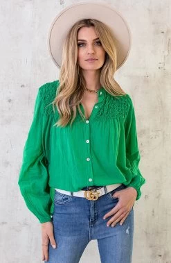 Katoenen Oversized Detail Blouse Bright Green