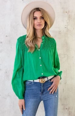 Musthave Deal Katoenen Oversized Detail Blouse -Kleding Promotie Winkel Katoenen Oversized Detail Blouse Bright Green 5 586x900 1