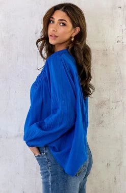 Katoenen Oversized Detail Blouse Kobalt -Kleding Promotie Winkel Katoenen Oversized Detail Blouse Kobalt 2 586x900 1