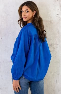 Katoenen Oversized Detail Blouse Kobalt -Kleding Promotie Winkel Katoenen Oversized Detail Blouse Kobalt 3 586x900 1