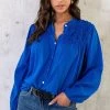 Katoenen Oversized Detail Blouse Kobalt