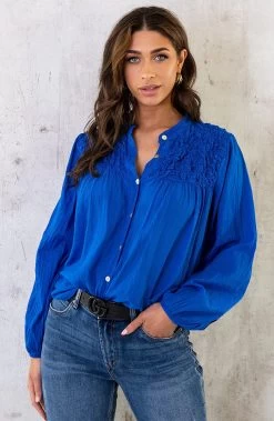 Katoenen Oversized Detail Blouse Kobalt