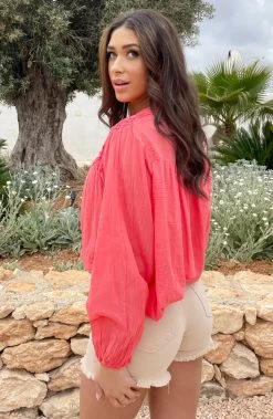Katoenen Oversized Detail Blouse Koraal -Kleding Promotie Winkel Katoenen Oversized Detail Blouse Koraal 3 586x900 1