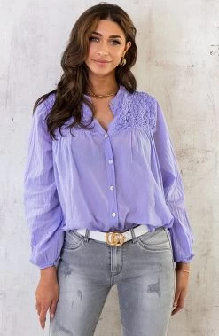 Musthave Deal Katoenen Oversized Detail Blouse -Kleding Promotie Winkel Katoenen Oversized Detail Blouse Lila 5 586x900 1